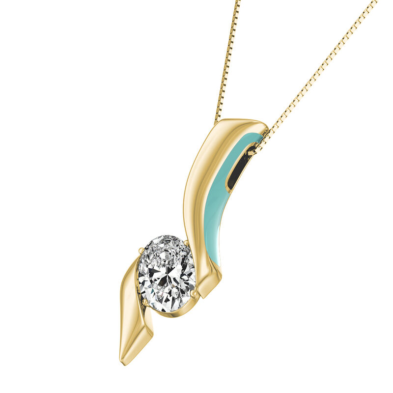 Sirena Oval Lab Grown .50ctw. Diamond Aquarius Pendant with Side Color in 14k Yellow Gold image number null